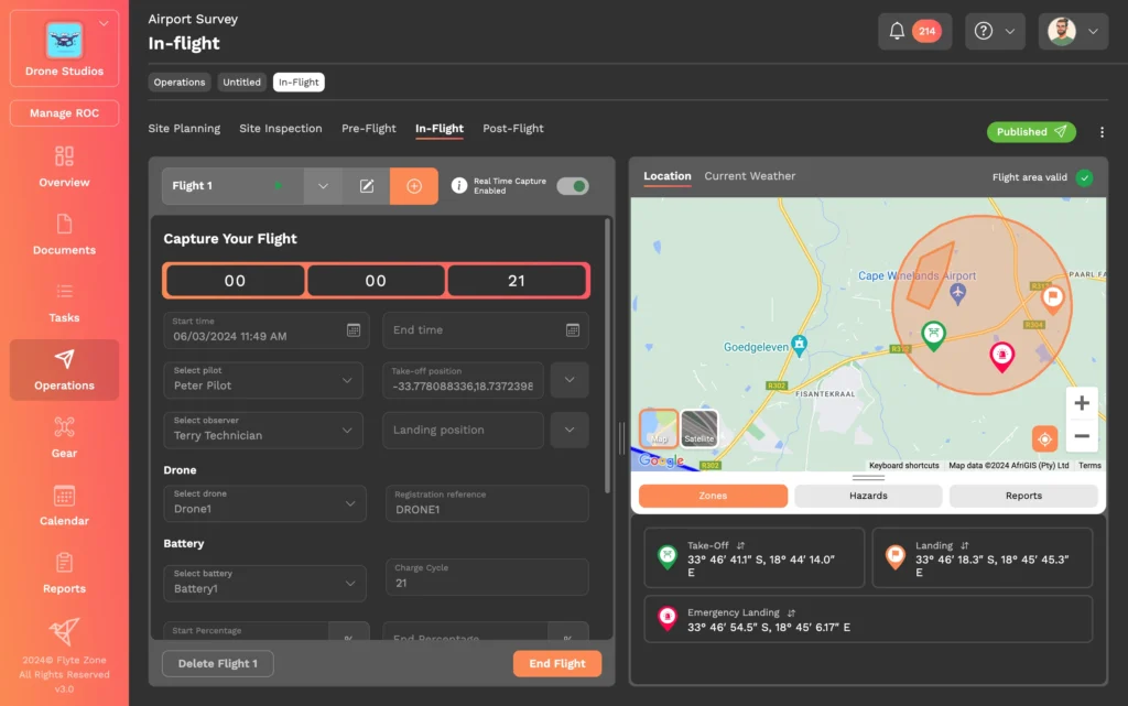 A screenshot of the flyte zone in flight screen