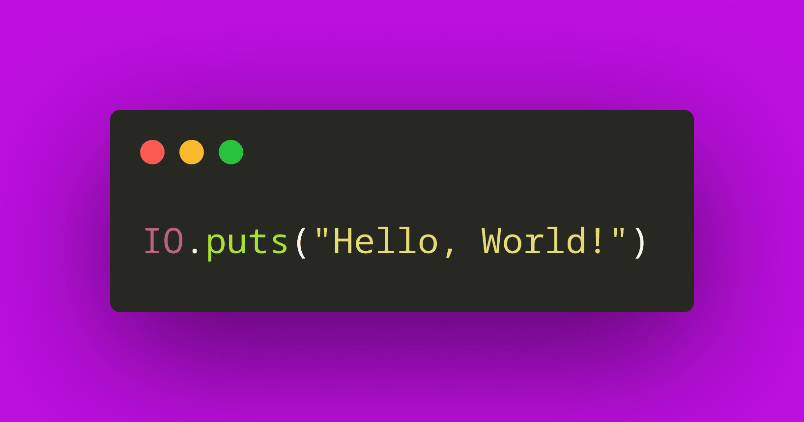 A screenshot of a minimal code editor with a single line of Elixir code. The code prints "Hello, world!" to the standard output.